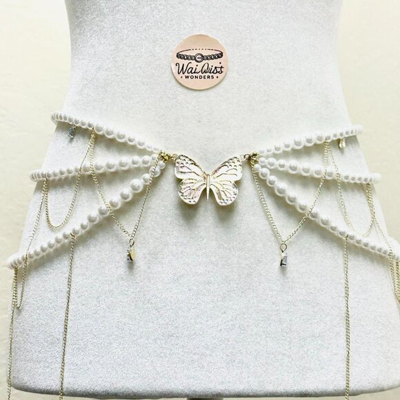 Plus size Pearl and butterfly waist chain belt - Picture 1 of 4